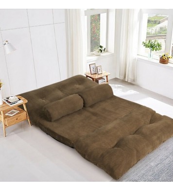 6-Position Adjustable Sleeper Lounge Couch with 2 Pillows-Coffee - Color: Brown