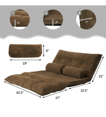 6-Position Adjustable Sleeper Lounge Couch with 2 Pillows-Coffee - Color: Brown