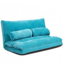 6-Position Adjustable Sleeper Lounge Couch with 2 Pillows-Blue - Color: Blue