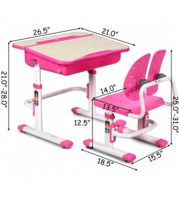 Kids Desk and Chair Set Children's Study Table Storage-Pink - Color: Pink