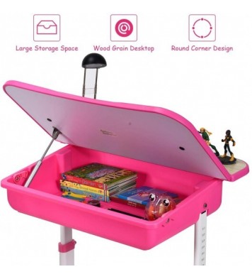 Kids Desk and Chair Set Children's Study Table Storage-Pink - Color: Pink