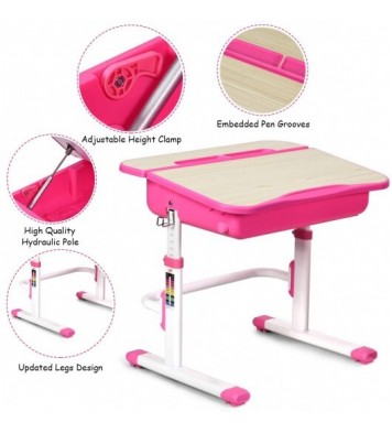 Kids Desk and Chair Set Children's Study Table Storage-Pink - Color: Pink