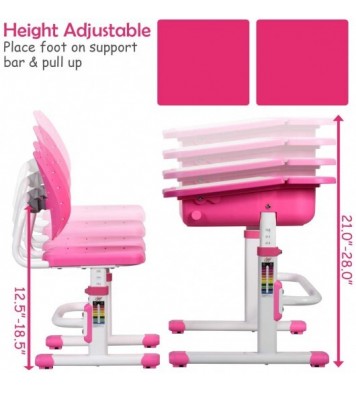 Kids Desk and Chair Set Children's Study Table Storage-Pink - Color: Pink