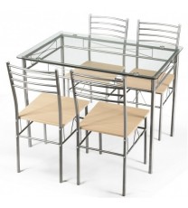 5 Pieces Dining Set Glass Table and 4 Chairs - Color: Natural