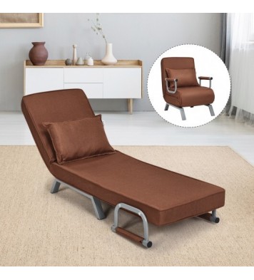 Folding 6 Position Convertible Sleeper Bed Armchair Lounge Couch with Pillow-Brown - Color: Brown