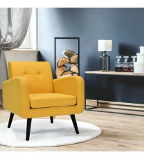 Modern Upholstered Comfy Accent Chair Single Sofa with Rubber Wood Legs-Yellow - Color: Yellow