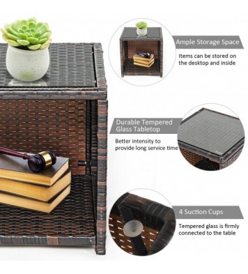 3 Pieces PE Rattan Wicker Furniture Set with Cushion Sofa Coffee Table for Garden-Gray - Color: Gray