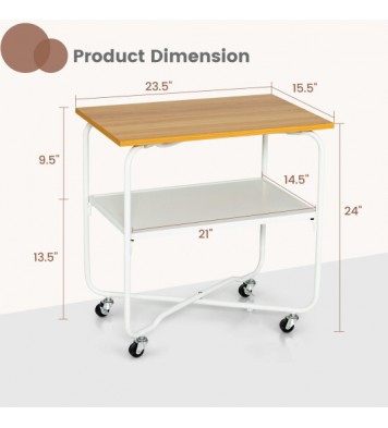 2-Tier End Table with Metal Storage Shelf and Foldable Frame-Natural - Color: Natural