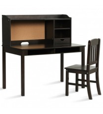 Kids Desk and Chair Set Study Writing Desk with Hutch and Bookshelves-Brown - Color: Brown