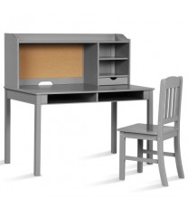 Kids Desk and Chair Set Study Writing Desk with Hutch and Bookshelves-Gray - Color: Gray