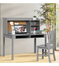 Kids Desk and Chair Set Study Writing Desk with Hutch and Bookshelves-Gray - Color: Gray