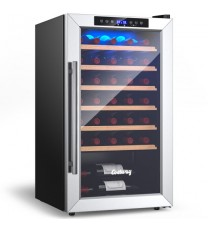 20 Inch Wine Refrigerator for 33 Bottles and Tempered Glass Door-Silver - Color: Silver