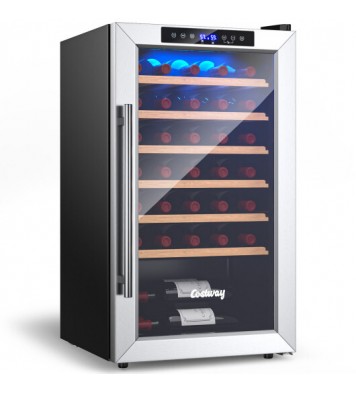 20 Inch Wine Refrigerator for 33 Bottles and Tempered Glass Door-Silver - Color: Silver