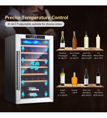 20 Inch Wine Refrigerator for 33 Bottles and Tempered Glass Door-Silver - Color: Silver