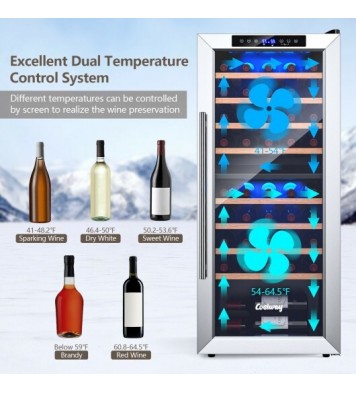 43 Bottle Wine Cooler Refrigerator Dual Zone Temperature Control with 8 Shelves-Black - Color: Black