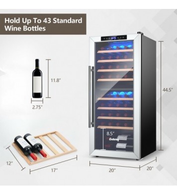 43 Bottle Wine Cooler Refrigerator Dual Zone Temperature Control with 8 Shelves-Black - Color: Black