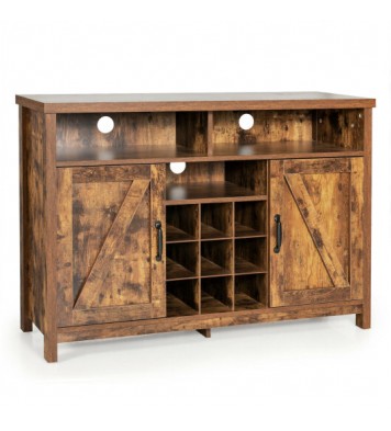 Farmhouse Sideboard with Detachable Wine Rack and Cabinets-Rustic Brown - Color: Rustic Brown