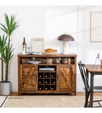 Farmhouse Sideboard with Detachable Wine Rack and Cabinets-Rustic Brown - Color: Rustic Brown