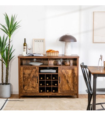 Farmhouse Sideboard with Detachable Wine Rack and Cabinets-Rustic Brown - Color: Rustic Brown