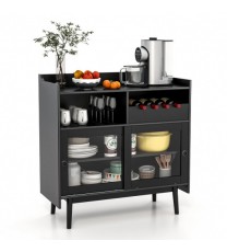 Kitchen Buffet Sideboard with Wine Rack and Sliding Door-Black - Color: Black