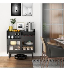 Kitchen Buffet Sideboard with Wine Rack and Sliding Door-Black - Color: Black