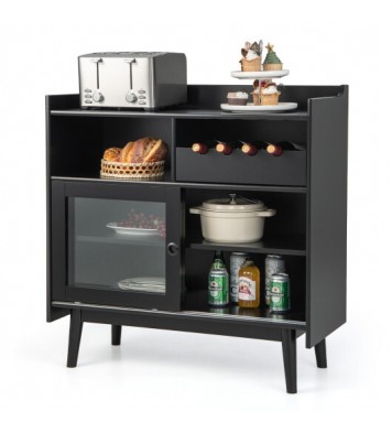 Kitchen Buffet Sideboard with Wine Rack and Sliding Door-Black - Color: Black