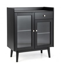 Kitchen Buffet Sideboard with 2 Tempered Glass Doors and Drawer-Black - Color: Black