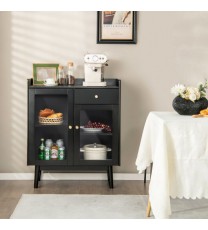 Kitchen Buffet Sideboard with 2 Tempered Glass Doors and Drawer-Black - Color: Black