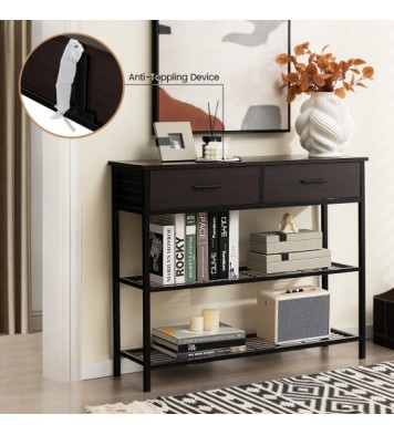 39.5 Inch Entryway Table with 2 Drawers and 2-Tier Shelves-Dark Brown - Color: Dark Brown