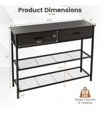 39.5 Inch Entryway Table with 2 Drawers and 2-Tier Shelves-Dark Brown - Color: Dark Brown