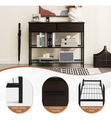 39.5 Inch Entryway Table with 2 Drawers and 2-Tier Shelves-Dark Brown - Color: Dark Brown