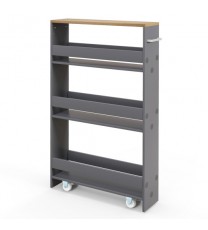 Rolling Kitchen Slim Storage Cart Mobile Shelving Organizer with Handle-Gray - Color: Gray