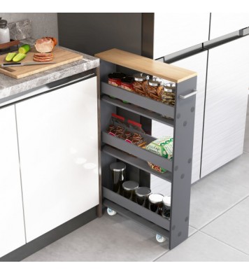 Rolling Kitchen Slim Storage Cart Mobile Shelving Organizer with Handle-Gray - Color: Gray