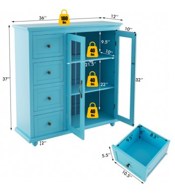 Buffet Sideboard Table Kitchen Storage Cabinet with Drawers and Doors-Blue - Color: Blue