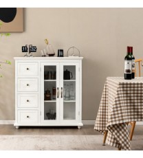 Buffet Sideboard Table Kitchen Storage Cabinet with Drawers and Doors-White - Color: White