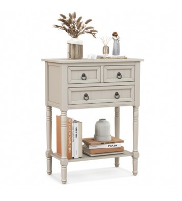 Narrow Console Table with 3 Storage Drawers and Open Bottom Shelf-Beige - Color: Beige