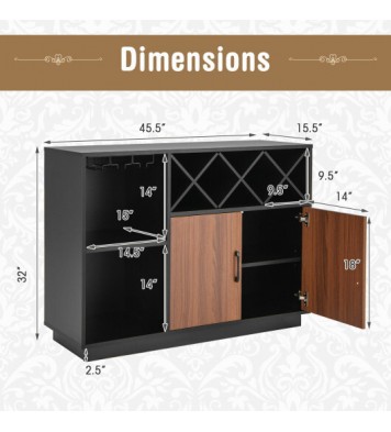 Industrial Sideboard Cabinet with Removable Wine Rack and Glass Holder - Color: Black