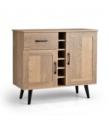 2-Door Buffet Sideboard with 6-Bottle Wine Rack Drawer - Color: Natural