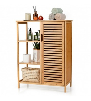 Bamboo Bathroom Storage Cabinet with Single Door-Natural - Color: Natural