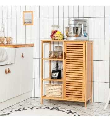 Bamboo Bathroom Storage Cabinet with Single Door-Natural - Color: Natural