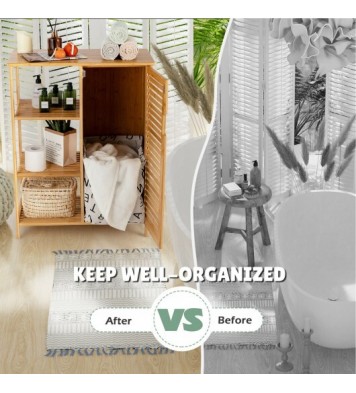 Bamboo Bathroom Storage Cabinet with Single Door-Natural - Color: Natural