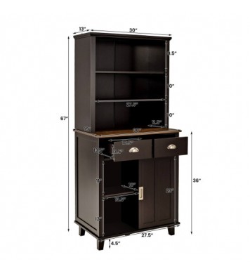 67 inches Freestanding Kitchen Pantry Cabinet with Sliding Doors-Brown - Color: Brown