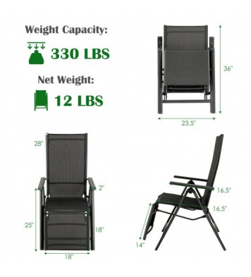 Outdoor Folding Lounge Chair with 7 Adjustable Backrest and Footrest Positions-Gray - Color: Gray