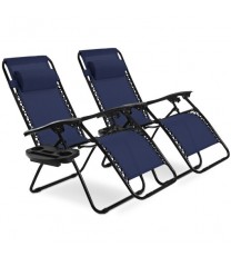 2 Pieces Folding Lounge Chair with Zero Gravity-Navy - Color: Navy