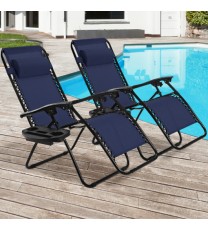 2 Pieces Folding Lounge Chair with Zero Gravity-Navy - Color: Navy