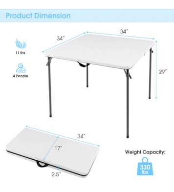 Folding Camping Table with All-Weather HDPE Tabletop and Rustproof Steel Frame-White - Color: White