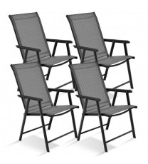 4-Pack Patio Folding Chairs Portable for Outdoor Camping-Gray - Color: Gray