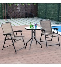 3 Pieces Bistro Patio Garden Furniture Set of Round Table and Folding Chairs - Color: Brown