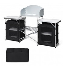 Folding Camping Table with Storage Organizer - Color: Black