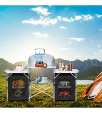 Folding Camping Table with Storage Organizer - Color: Black